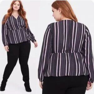 Torrid Stripe Crepe Wrap Blouse Top Shirt Career 1X